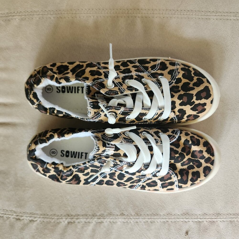 Sowift canvas leopard slip on shoes size 8